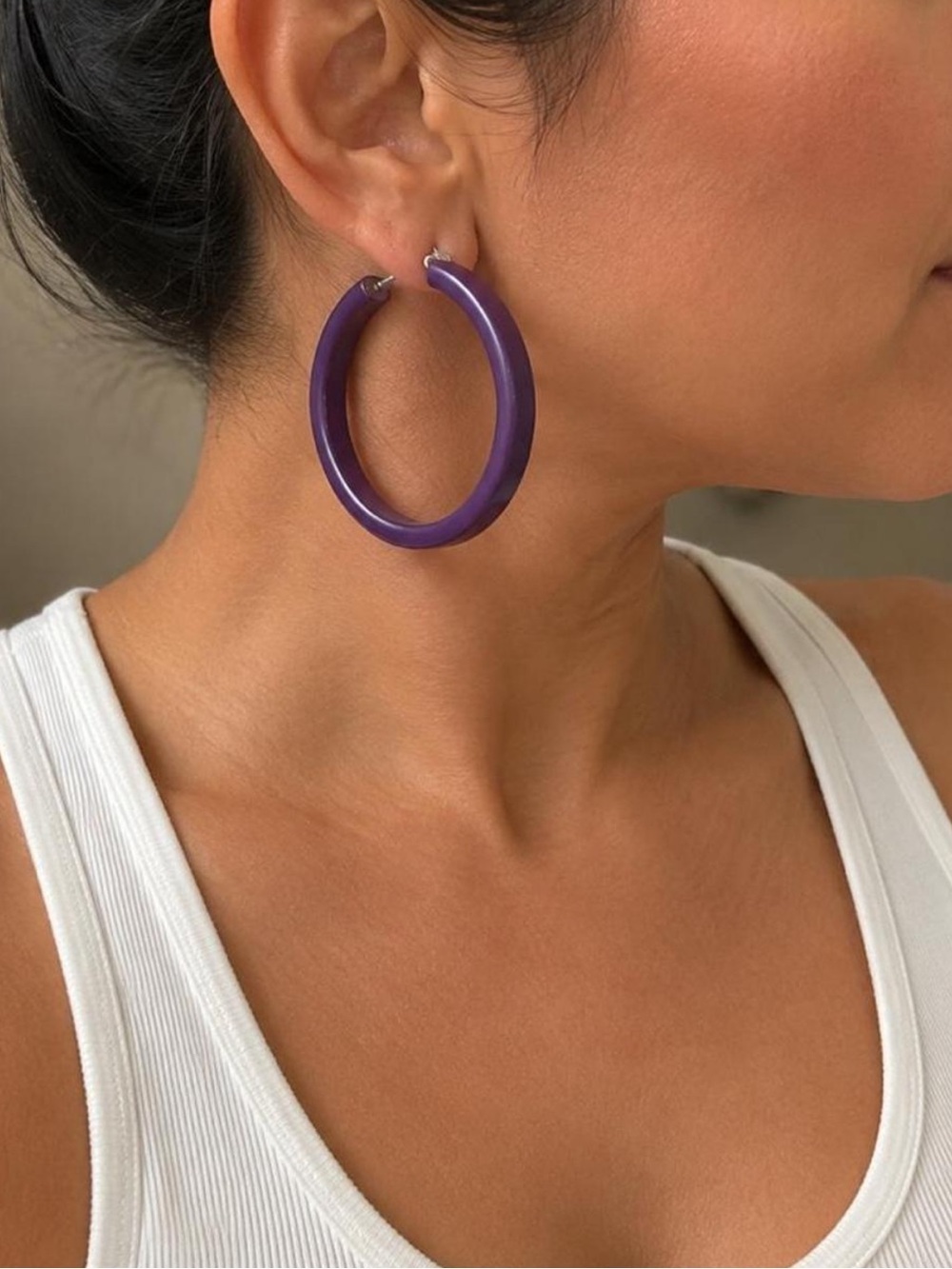 Purple Resin Hoop Earrings - Stylish Women's Jewelry